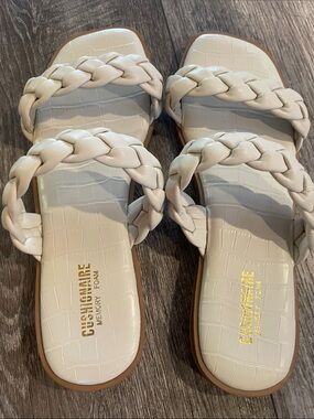 Cushionaire Women's Braided Double-Strap Sandals — Cream size 7.5